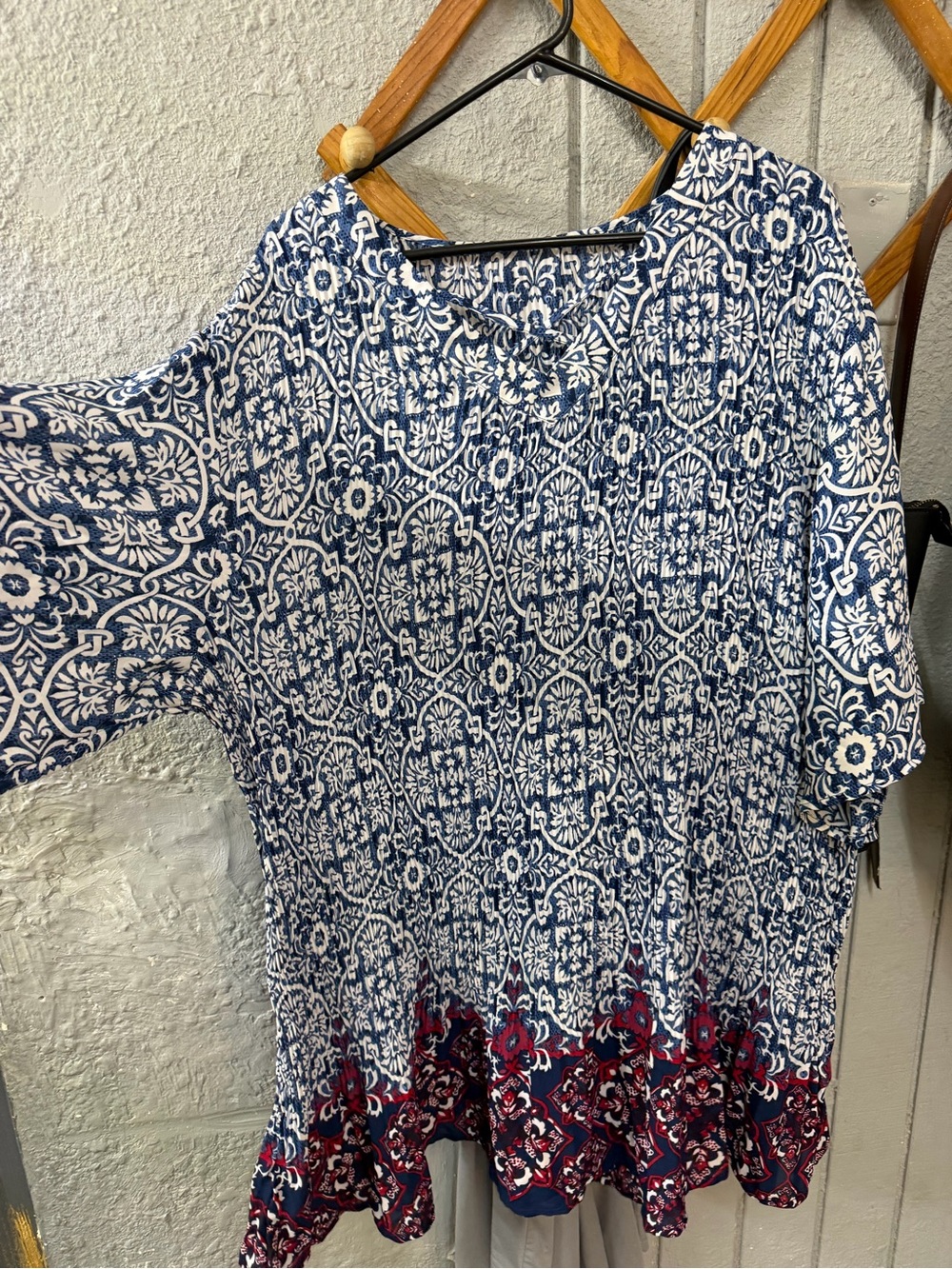 Unk Blue & White Printed Tunic with Red Floral Hem